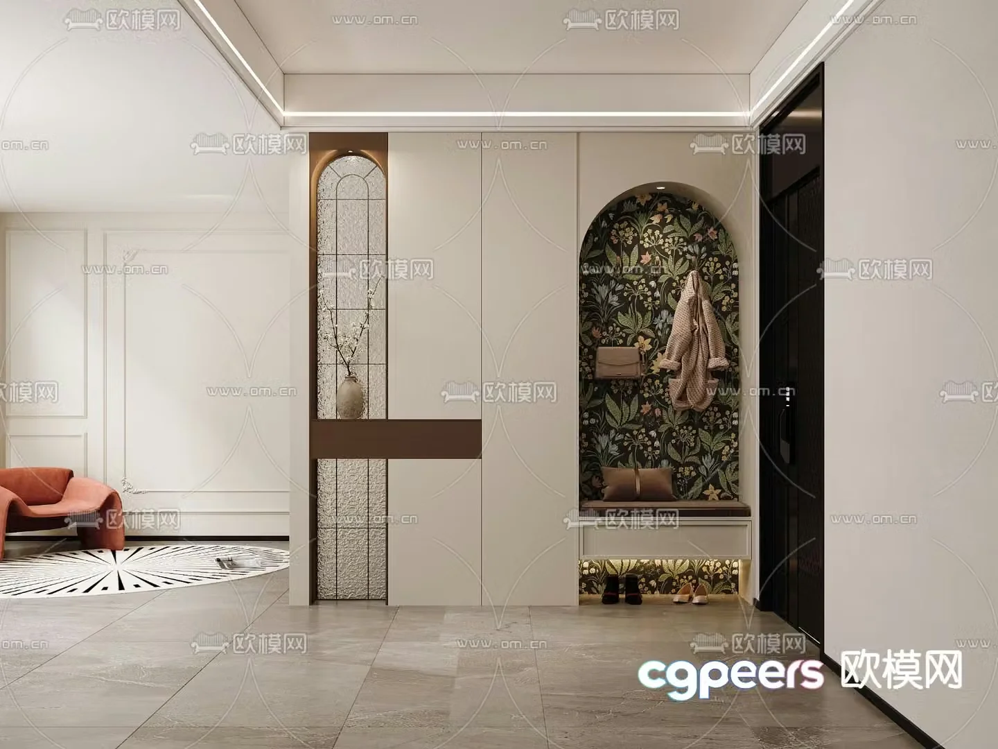 American style entrance partition shoe cabinet 3d model