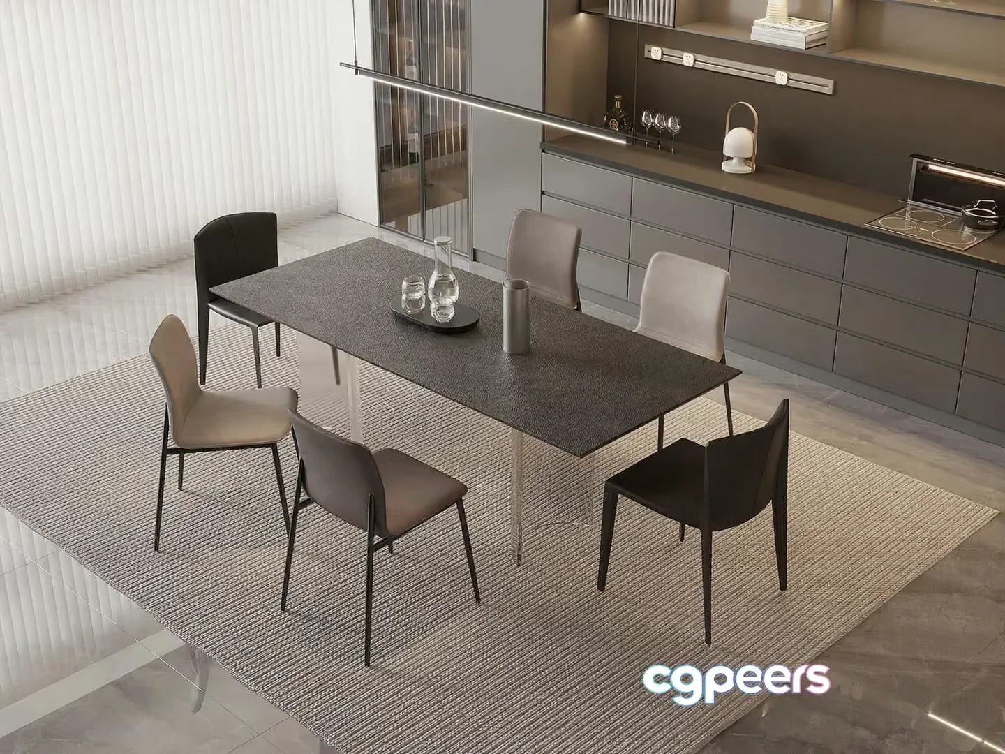 Modern Dining Table 3D Model – 11905 – VRAY Render
