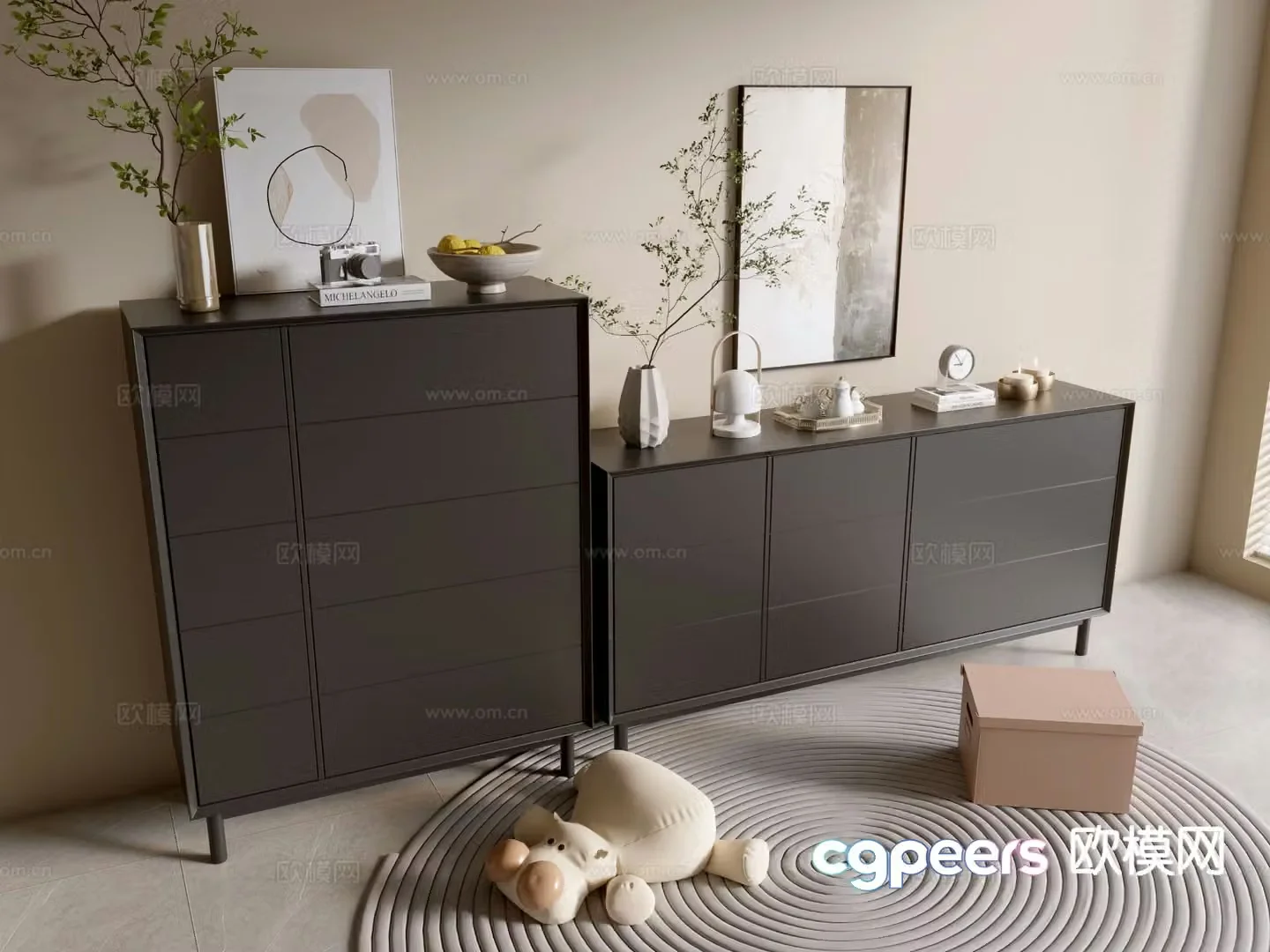 Modern black cabinet integral cabinet entrance cabinet 3d model