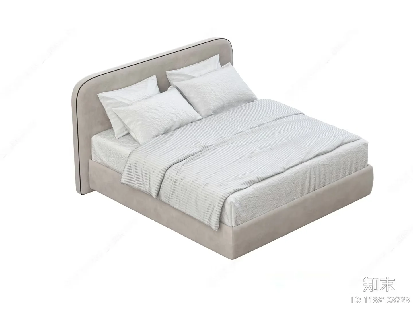 A Bed With A Gray Headboard And White Bedding 3D Model – 10894 – VRAY Render