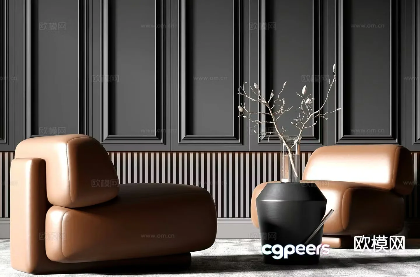 Modern single sofa leather sofa 3d model