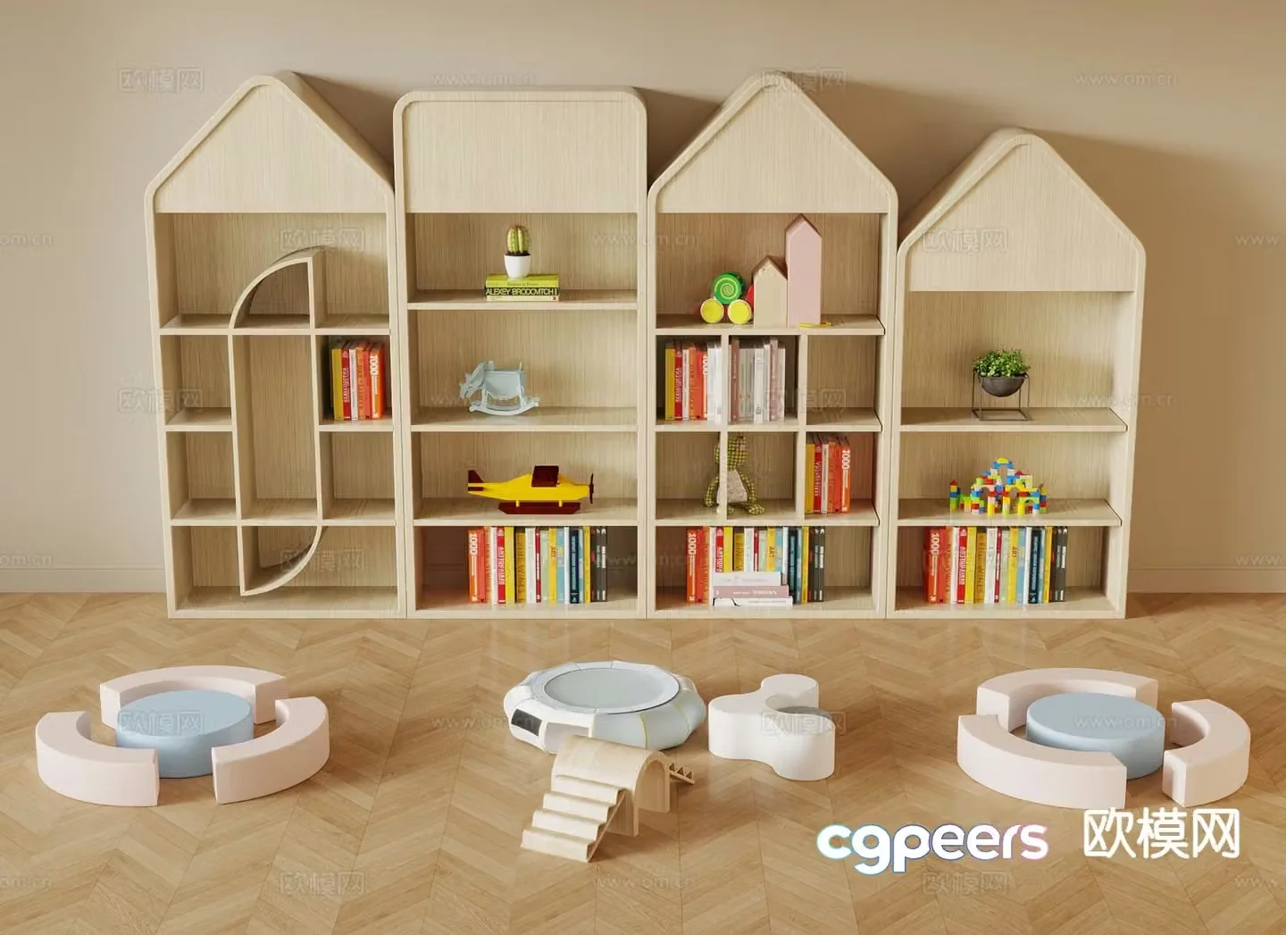 Modern children’s bookshelf children’s table and chairs children’s cabinet 3D model