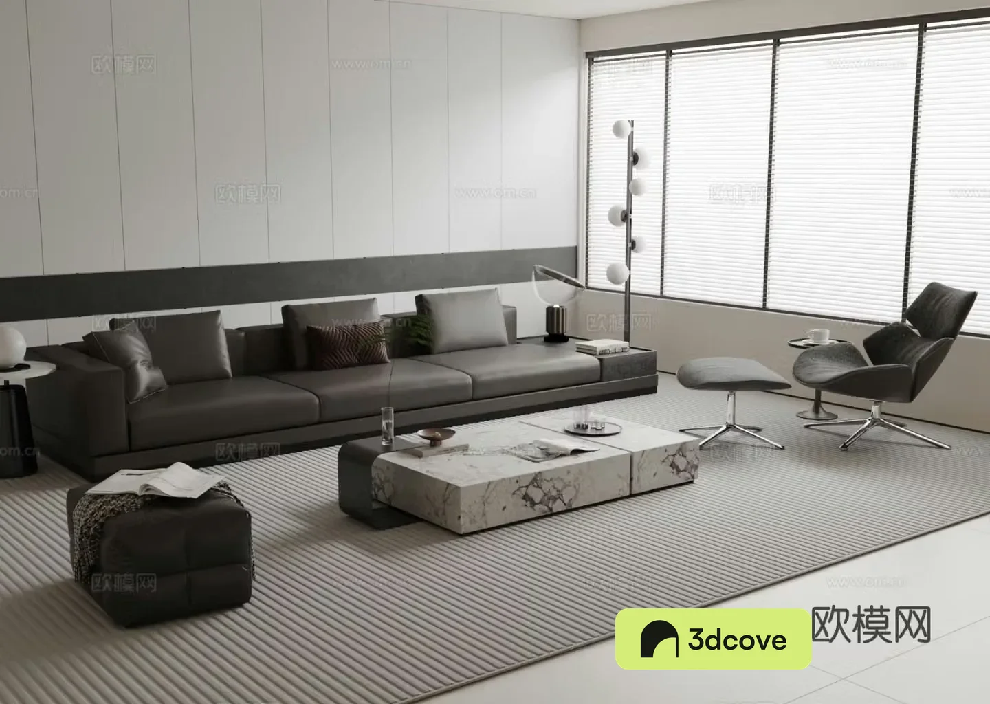 Italian three-person sofa leather sofa modular sofa