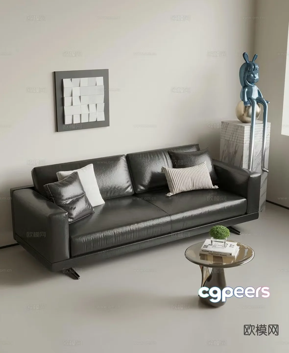 Leather Sofa Double Sofa 3d model
