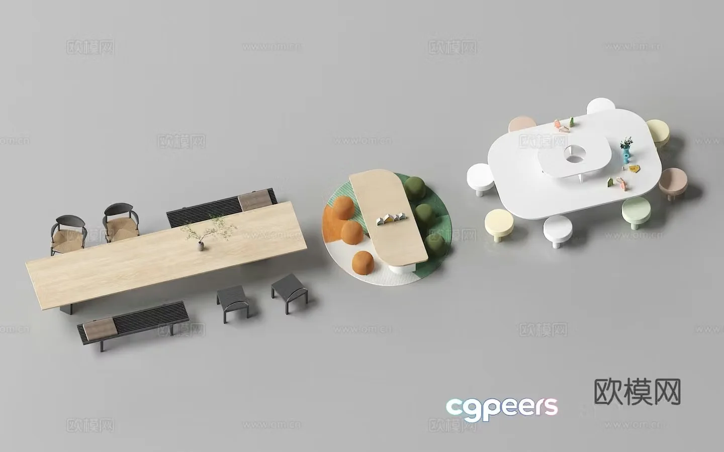 Casual bench casual table and chair 3d model