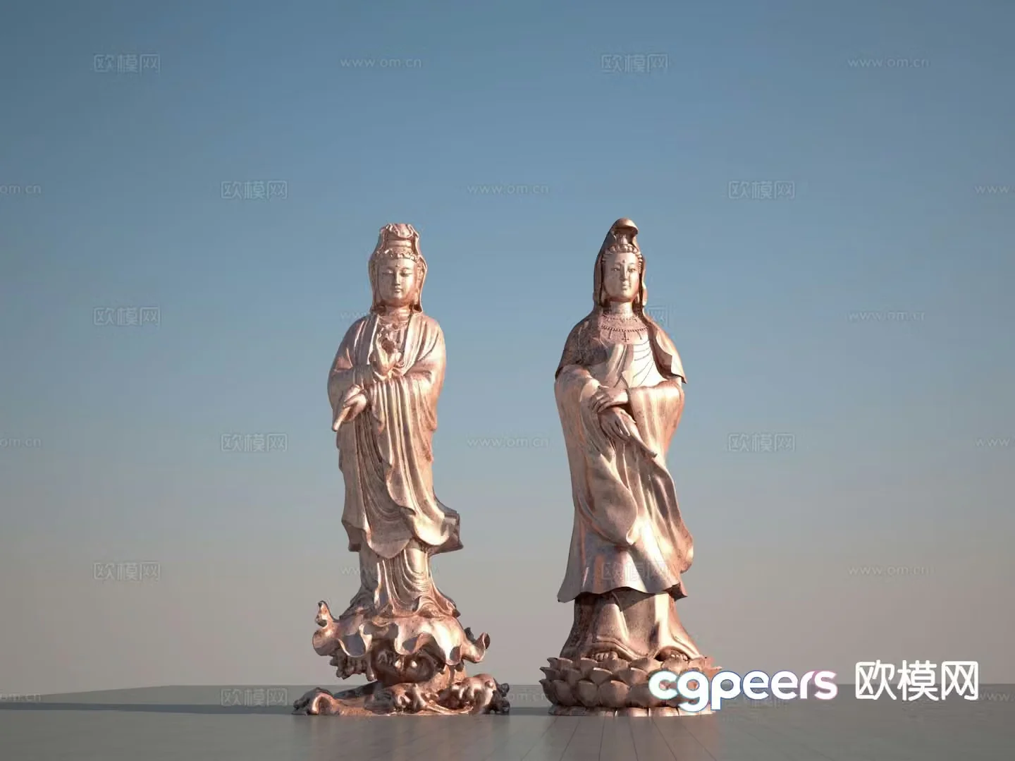 Guanyin Bronze Statue Bodhisattva Sculpture 3D Model