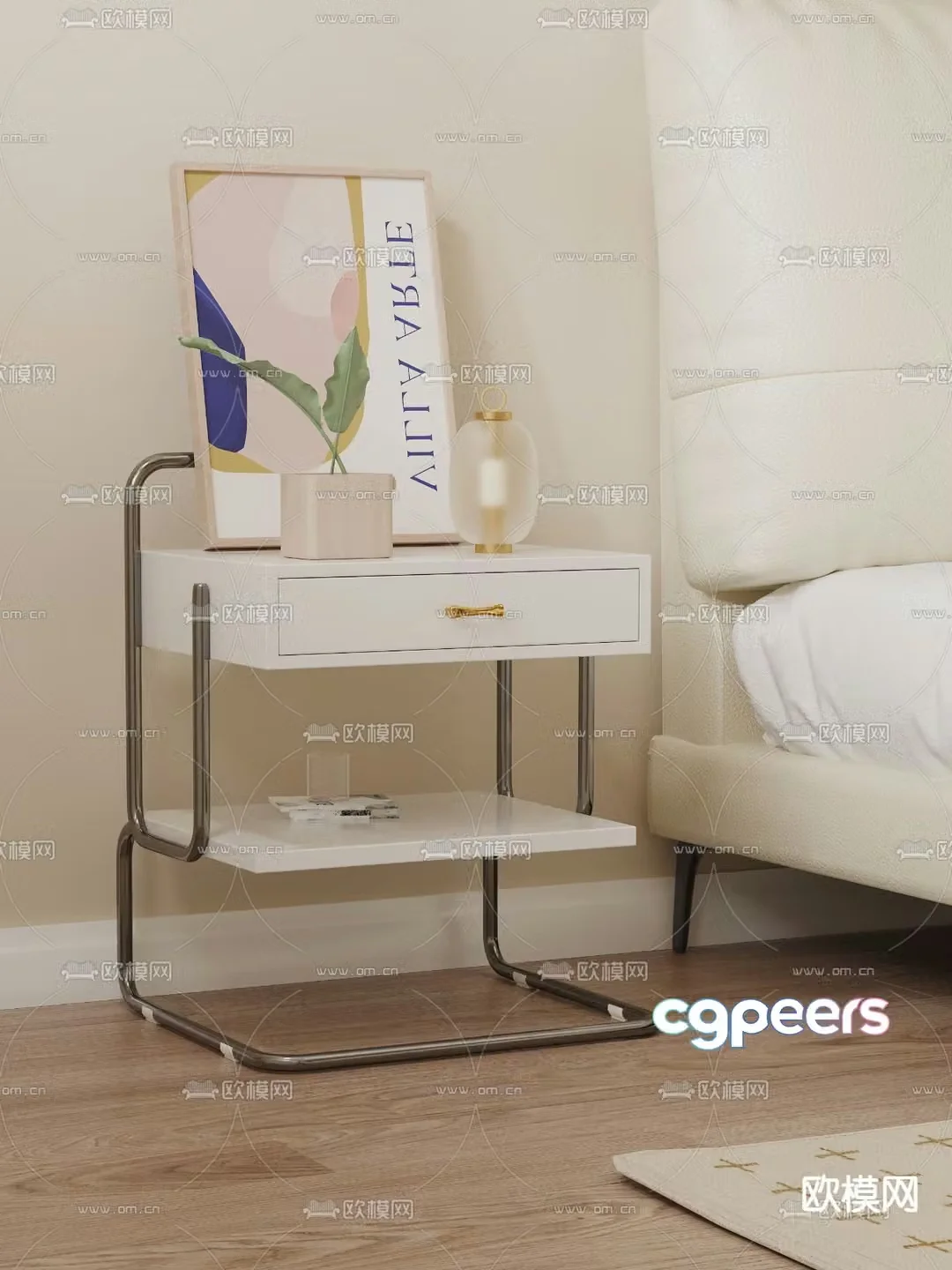 Cream style bedside table 3d model