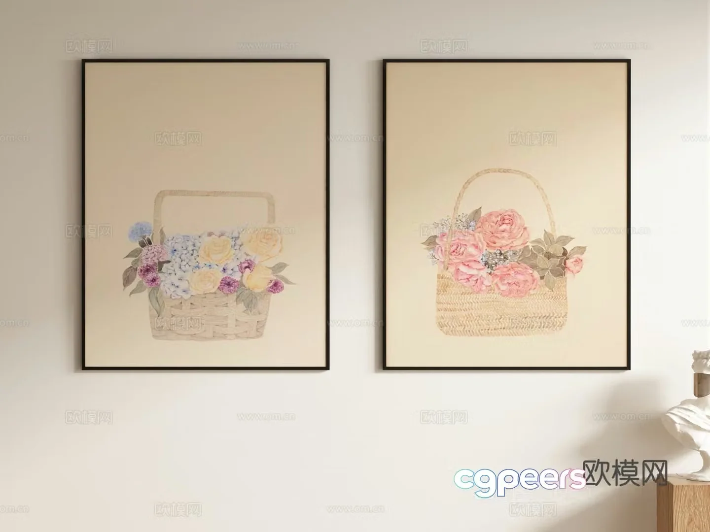 Cream style decorative painting art hanging painting 3d model