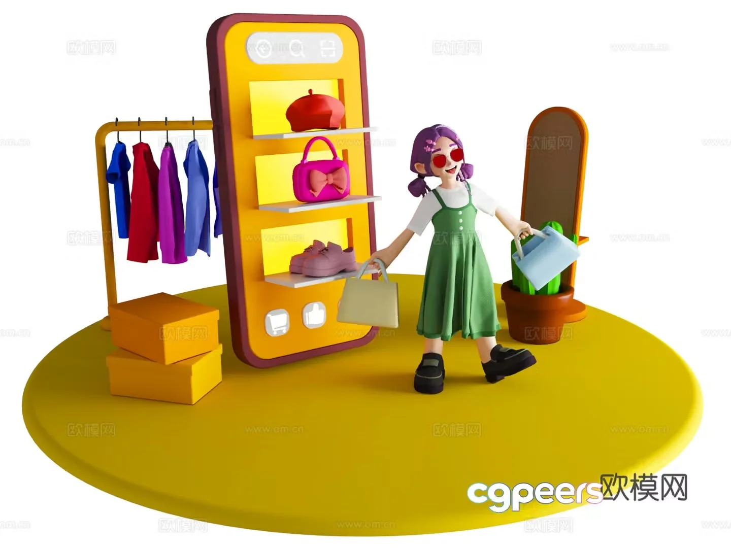 Online shopping clothing scene Cartoon shopping Cute clothing scene Online shopping-VR03d model