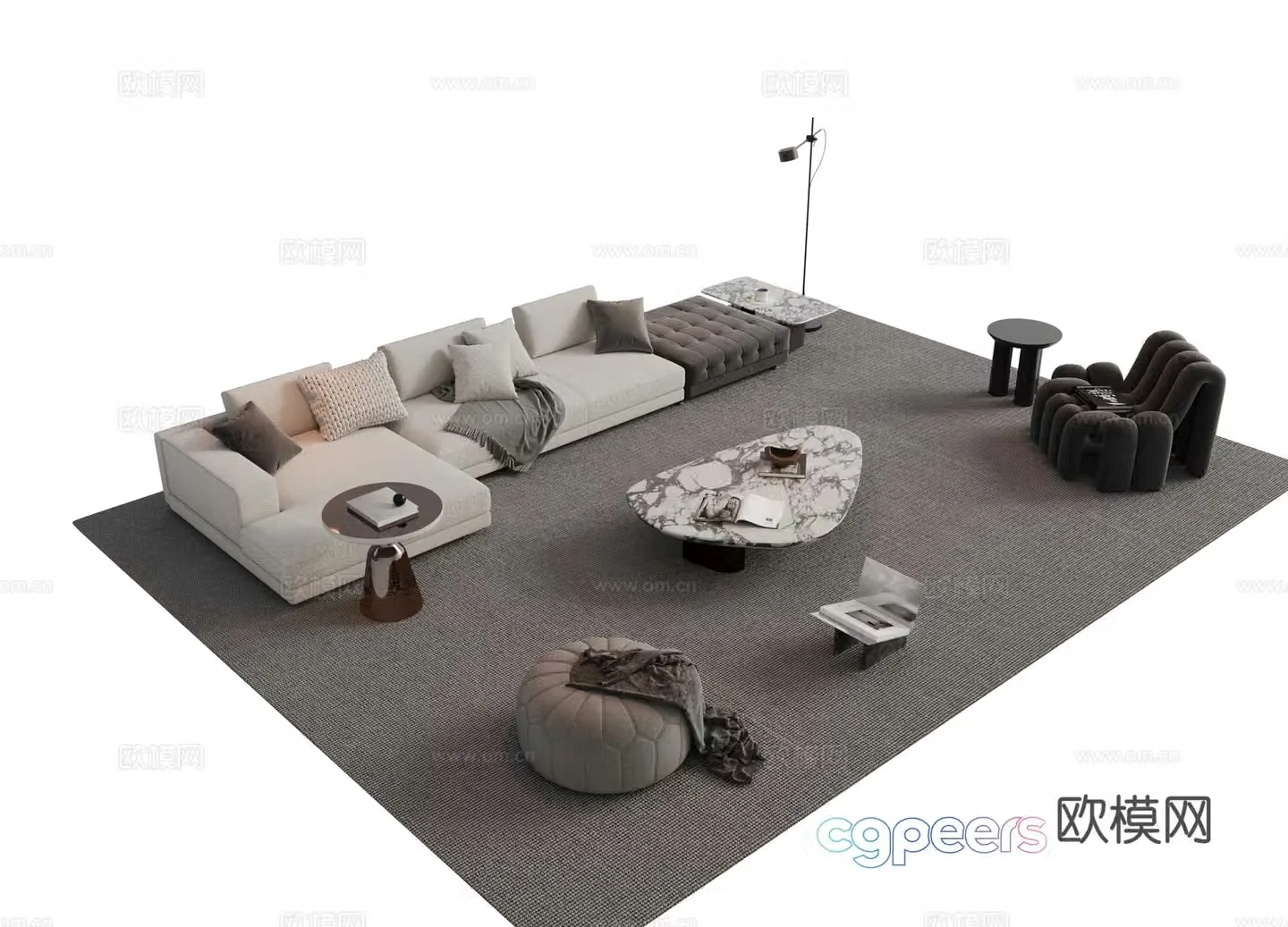 Modern Italian sofa combination Sofa coffee table combination Italian living room sofa decoration ornament cloth 3D model