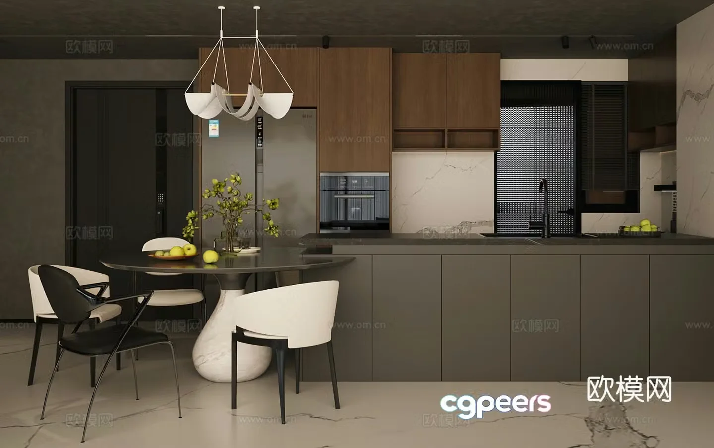 Modern Italian home restaurant Light luxury Italian restaurant Island restaurant Black and white and gray restaurant Dining table and chair 3D model