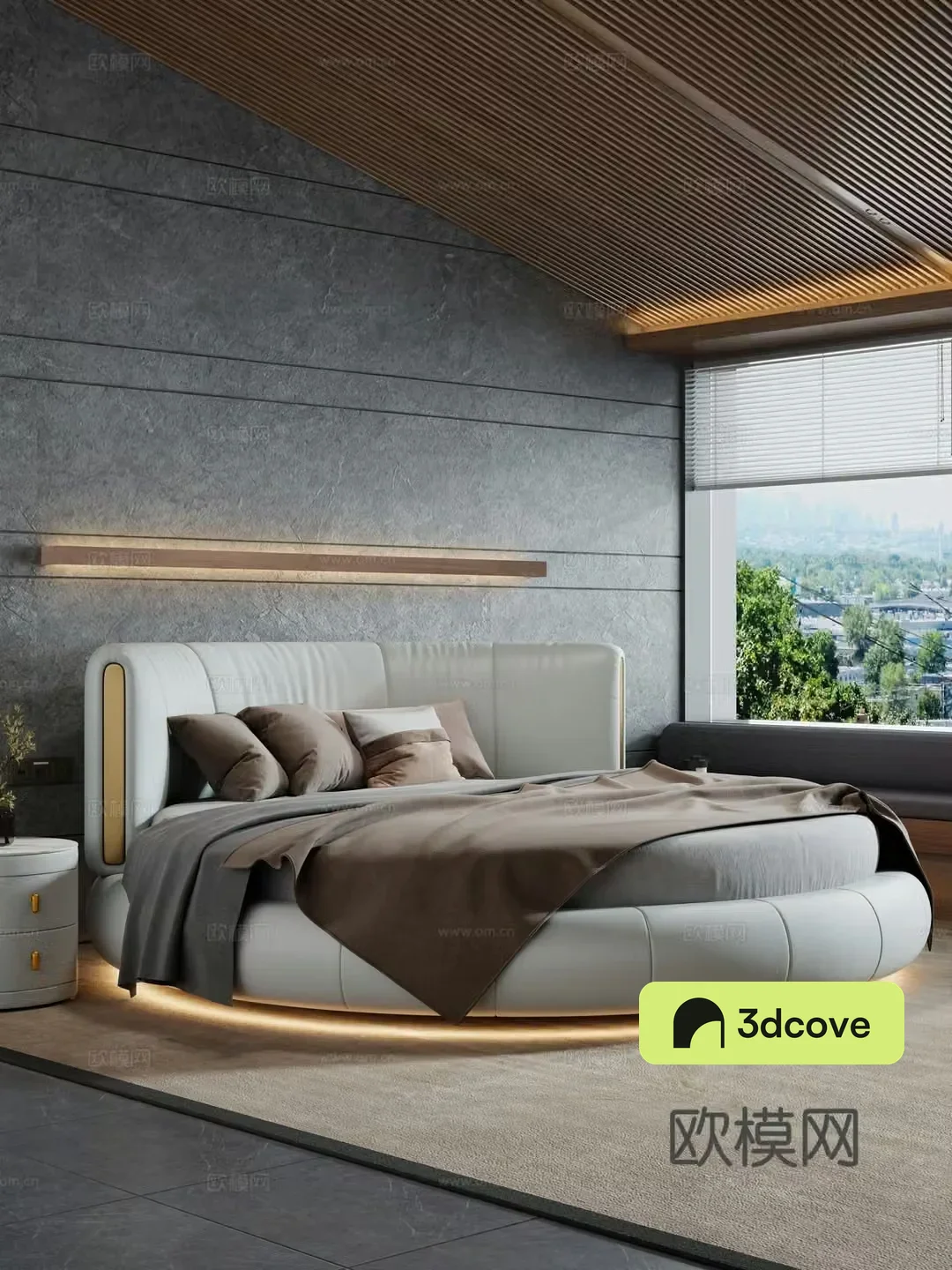 Bedroom and home double bed round bed nightstand minimalist bed decoration hanging painting
