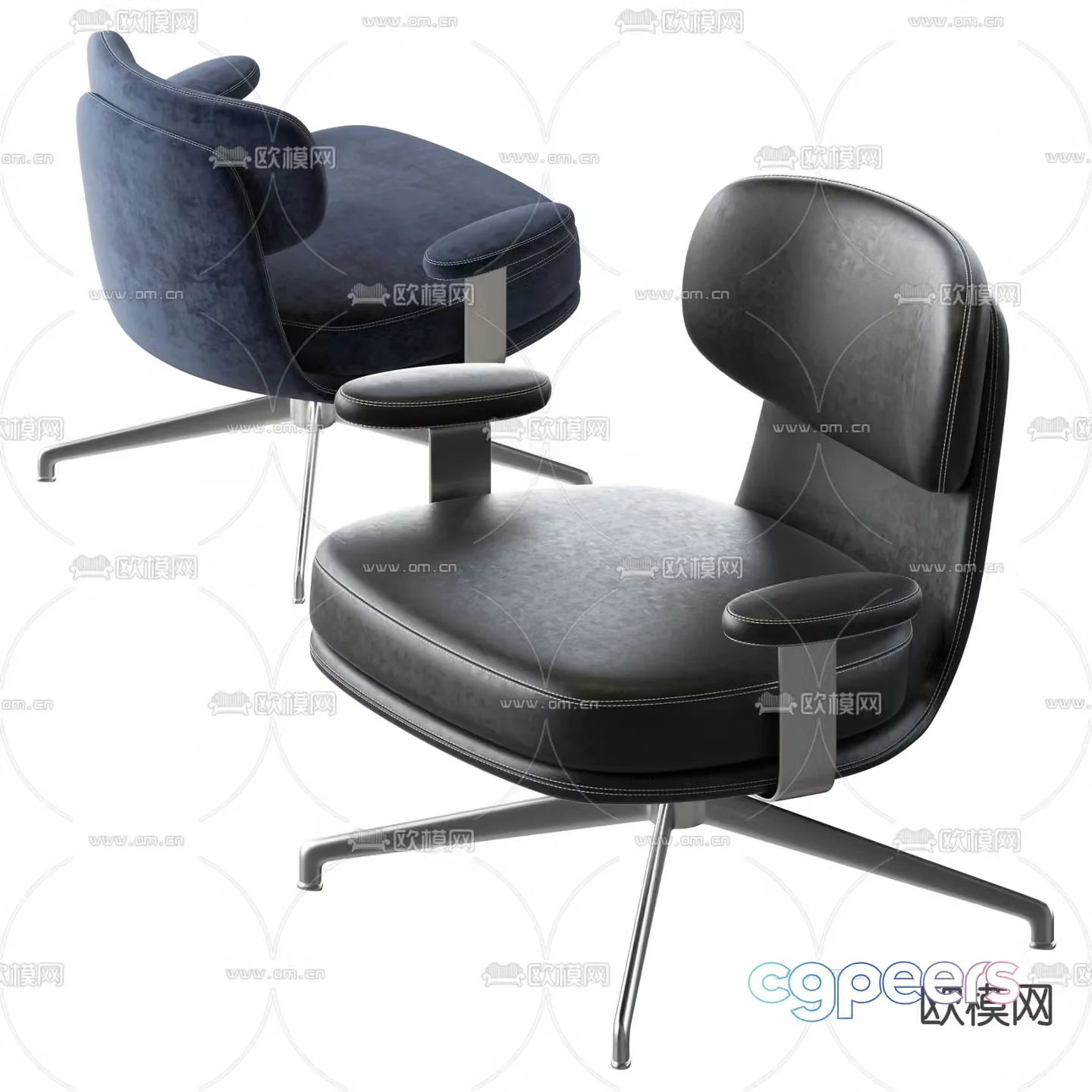 Minotti modern black leather lounge chair 3d model