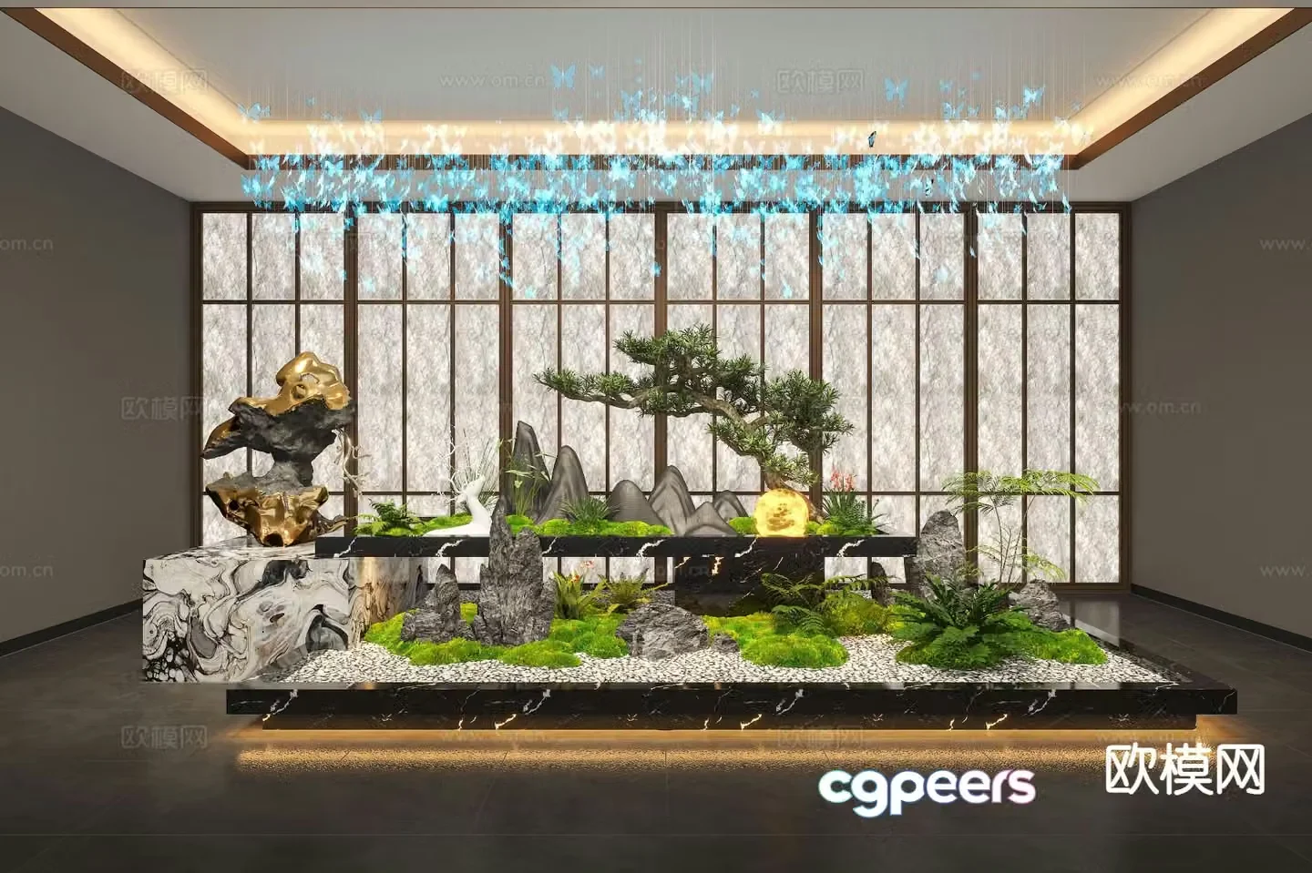 New Chinese style interior landscape 3D model