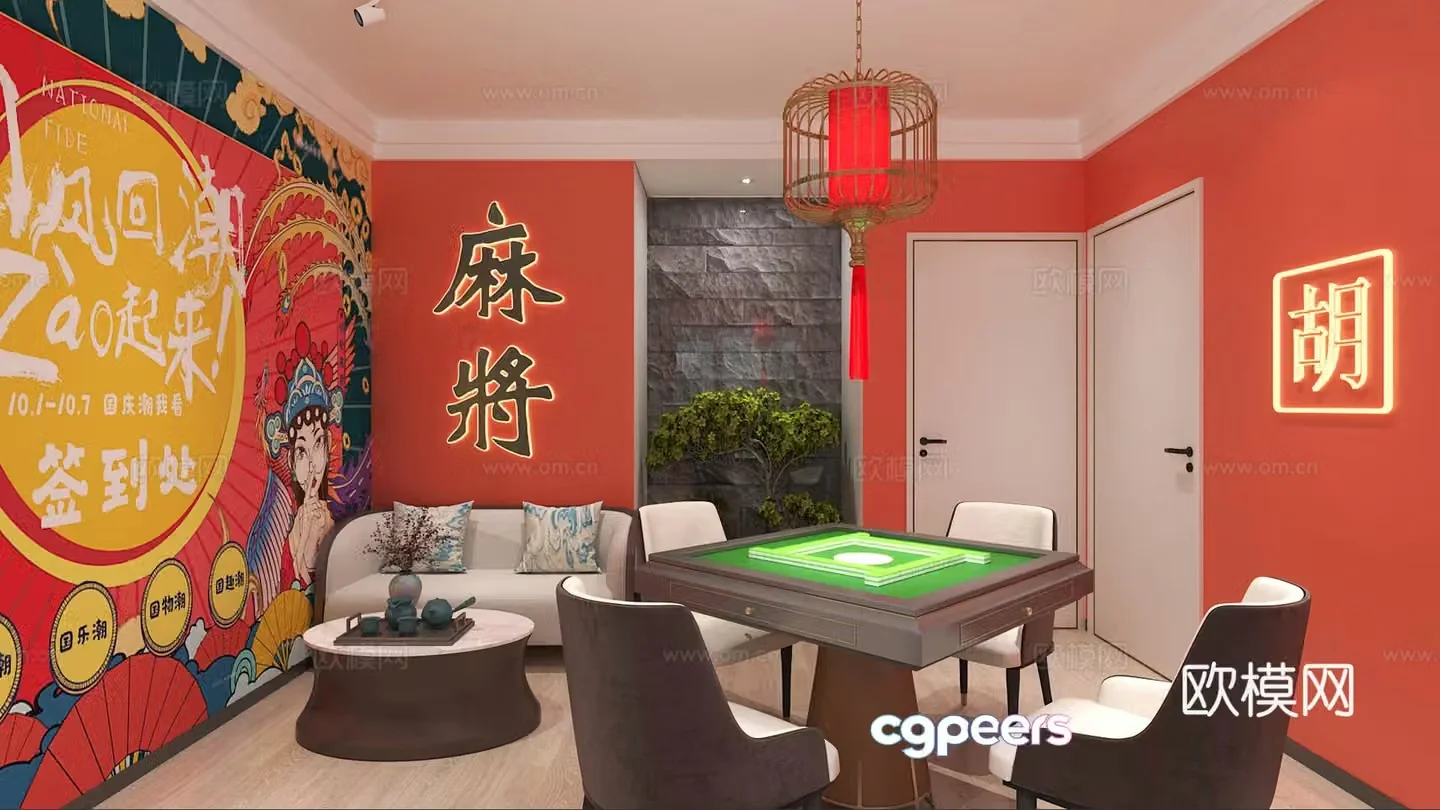 New Chinese style chess and card room Mahjong parlor 3D model