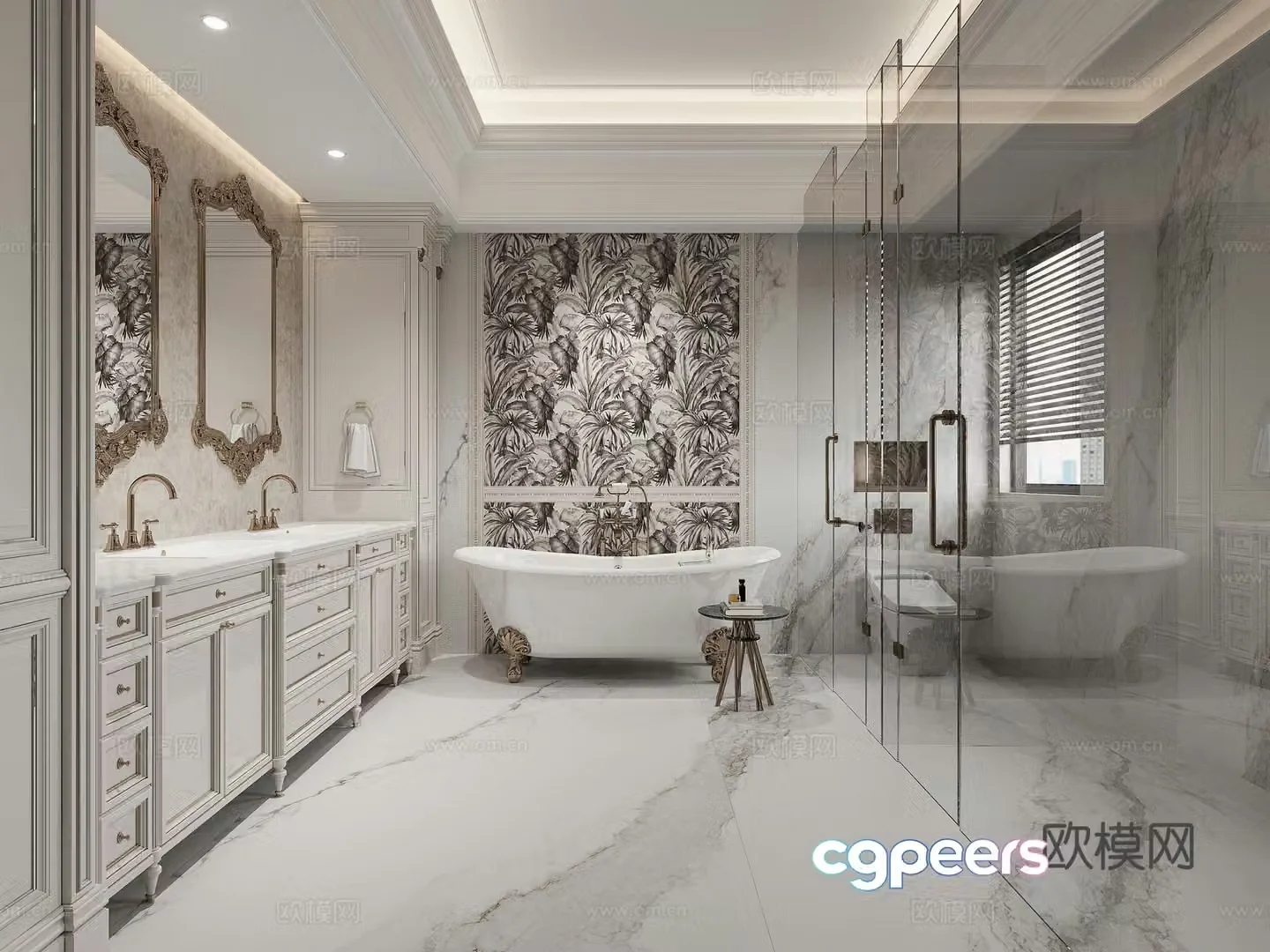 Modern European style bathroom dry and wet bathroom 3D model