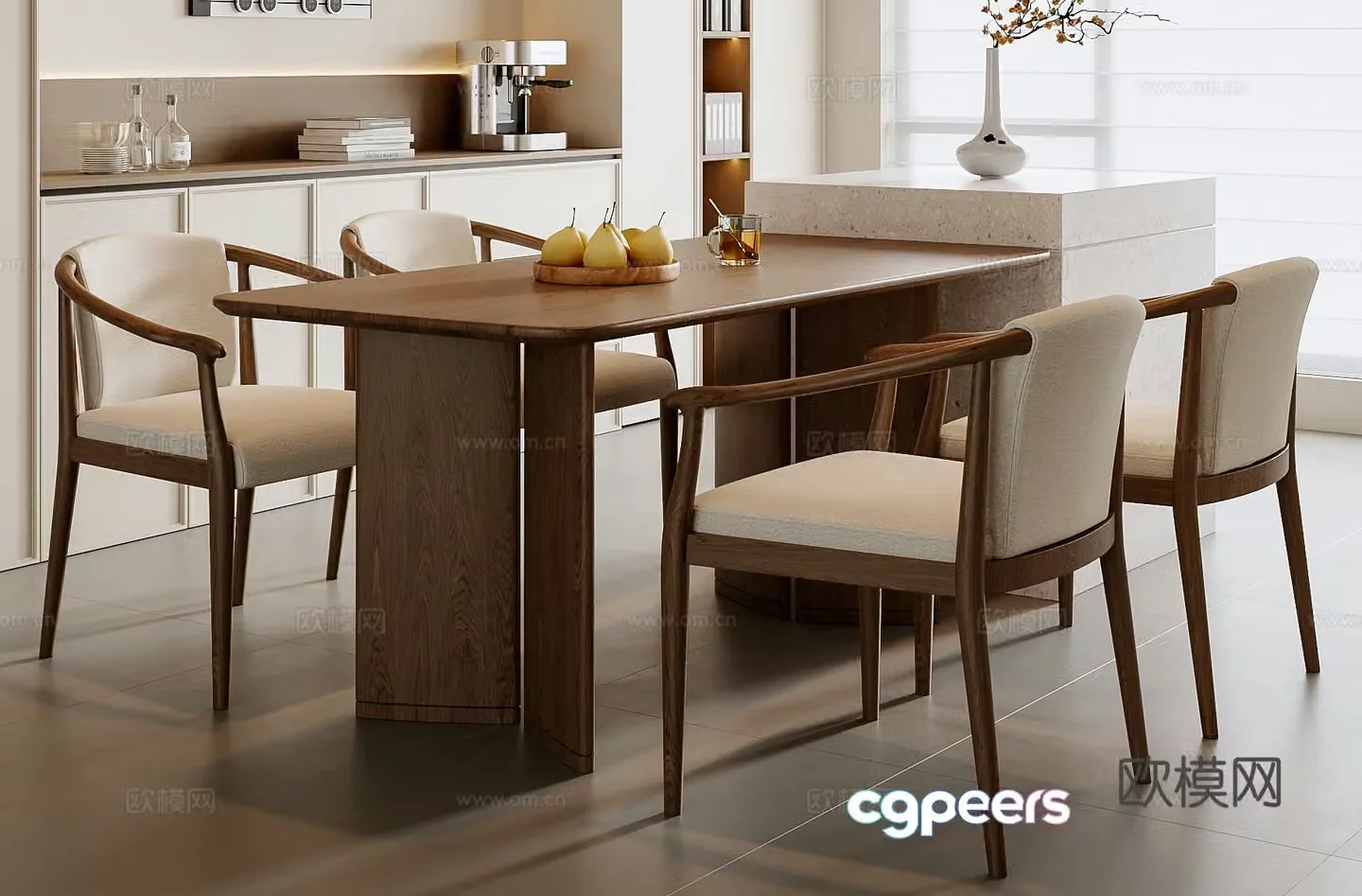 New Chinese dining table and chair combination 3D model