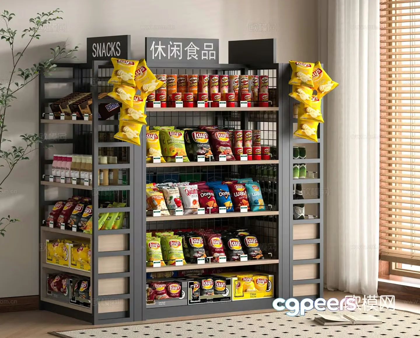 Modern supermarket food shelves 3d model