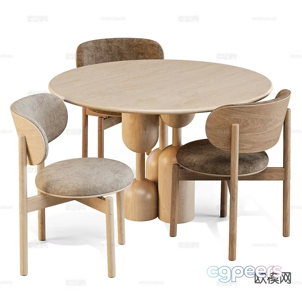 Wabi-sabi round dining table and chairs 3d model