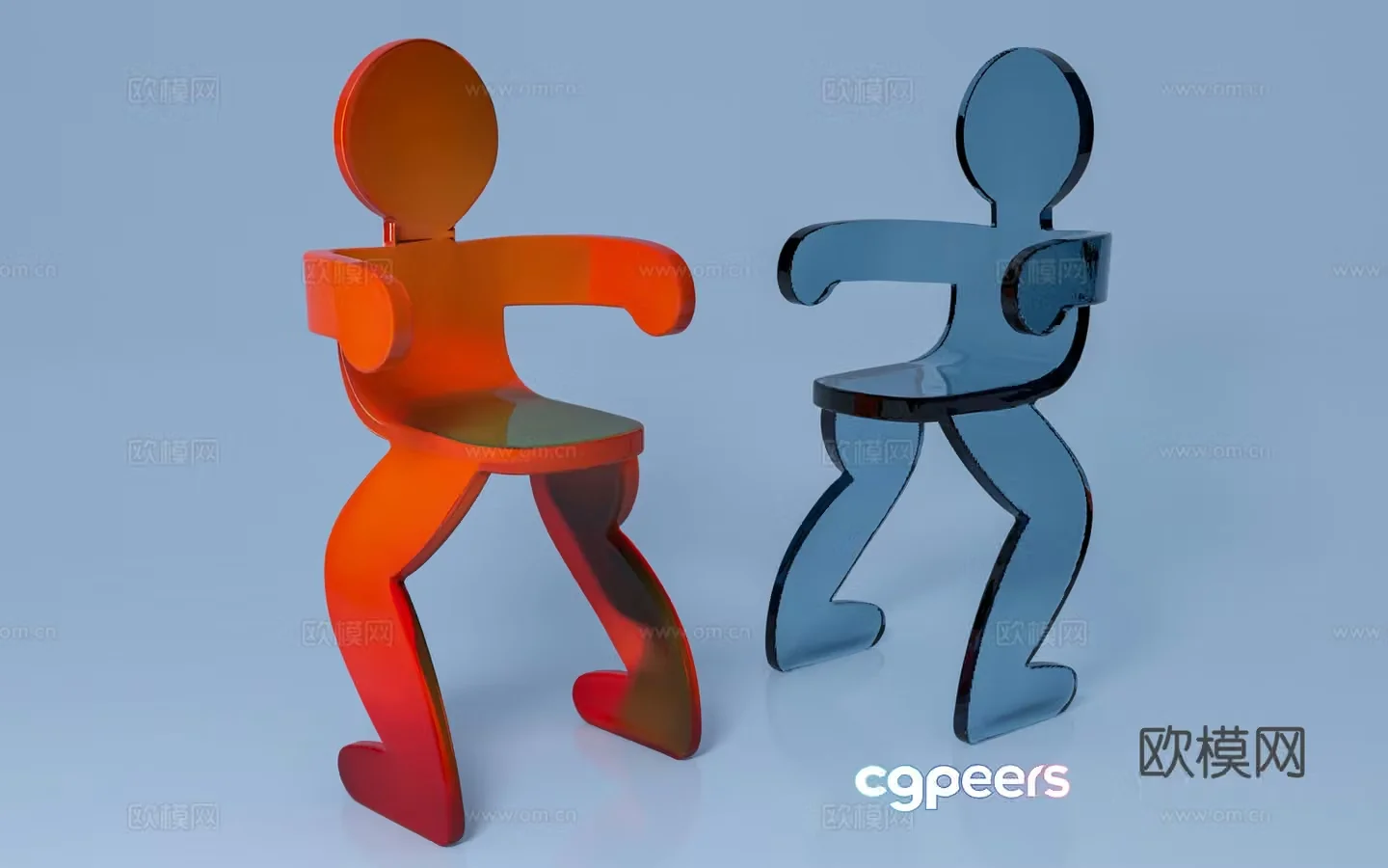 Creative chair plastic chair abstract personality humanoid chair furniture business ornament decorative 3d model
