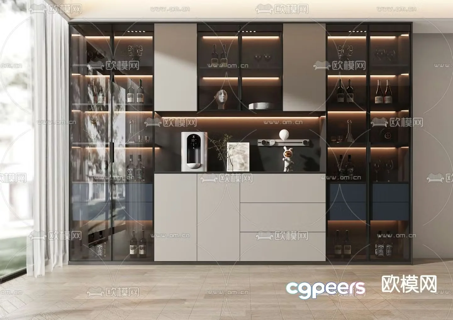 Modern glass wine cabinet 3d model