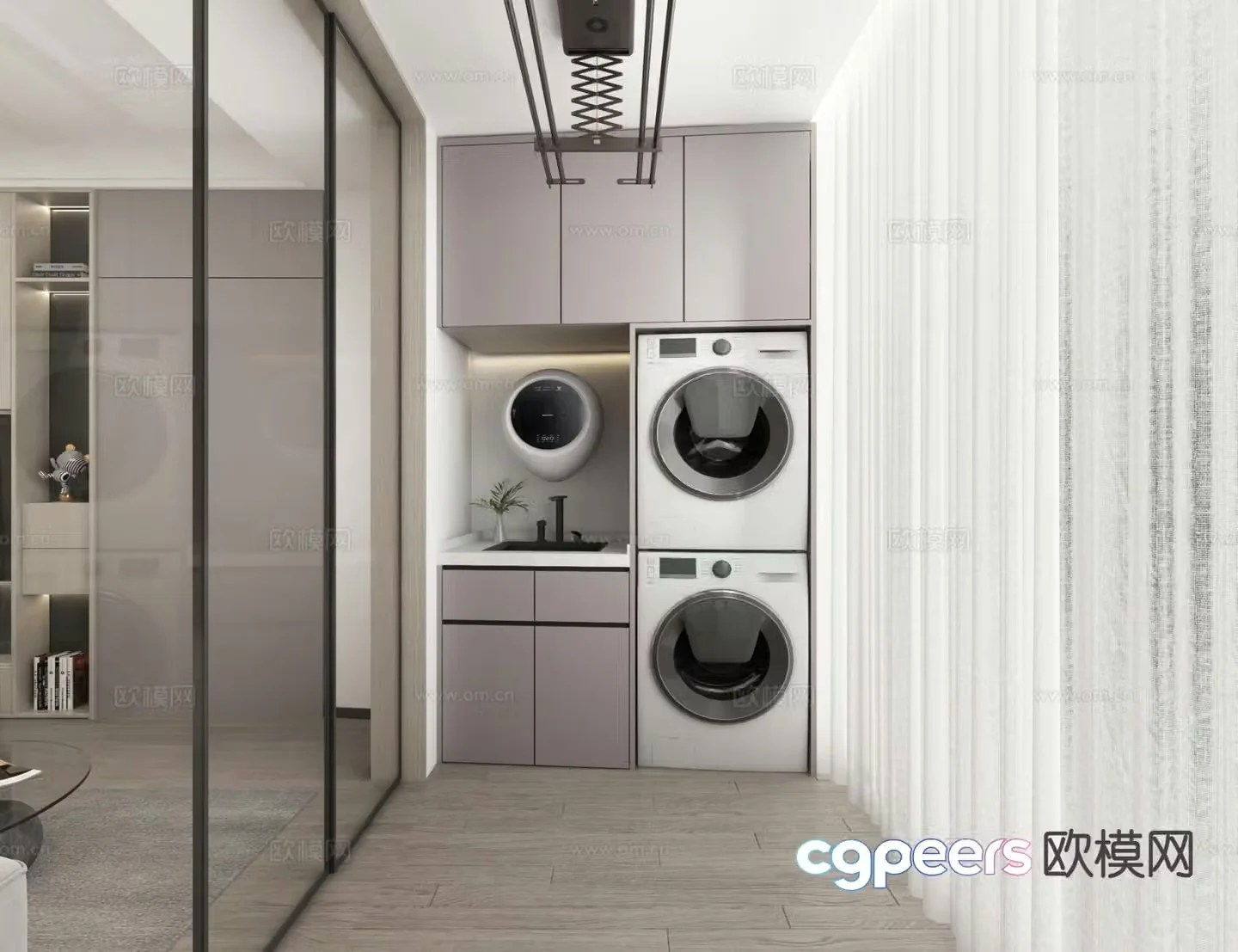 Modern balcony laundry room 3d model