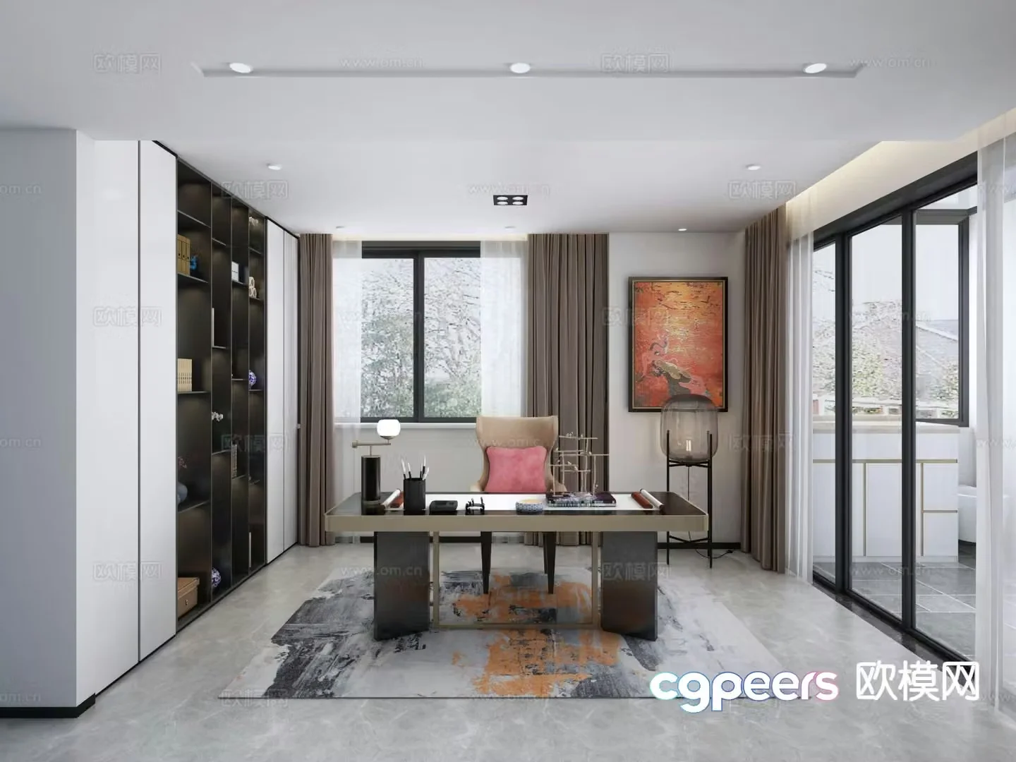 New Chinese style study 3D model