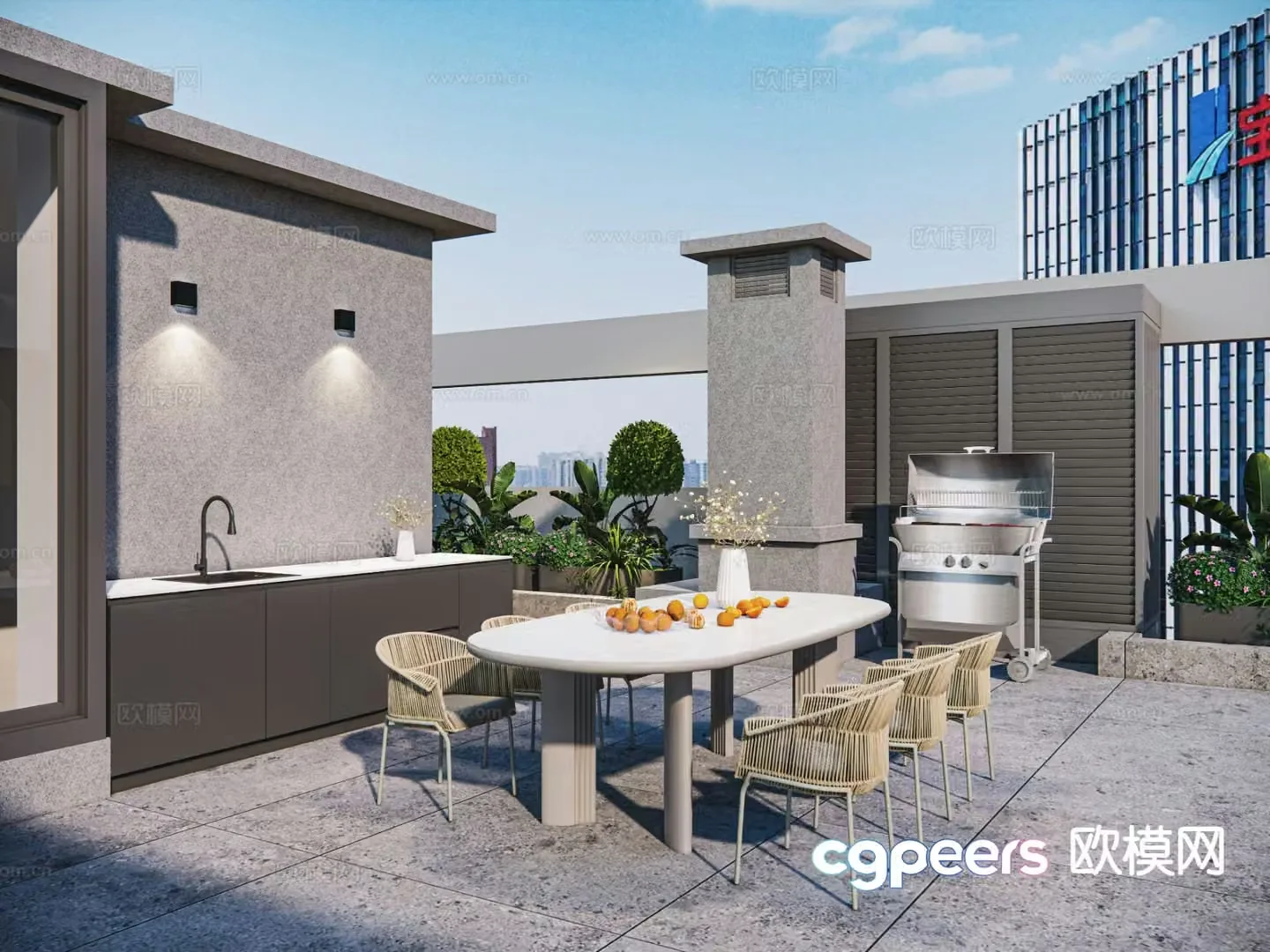 Modern roof garden terrace garden 3d model