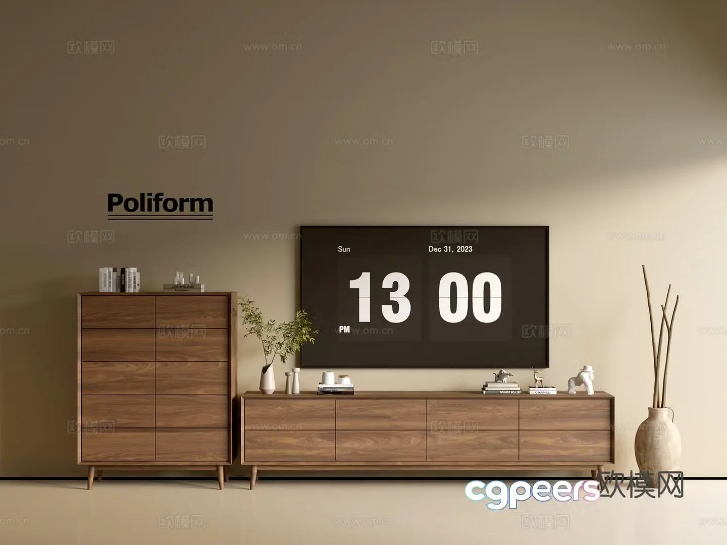 Modern wood grain TV cabinet simple side cabinet chest of drawers low cabinet whole cabinet side cabinet balcony 3D model