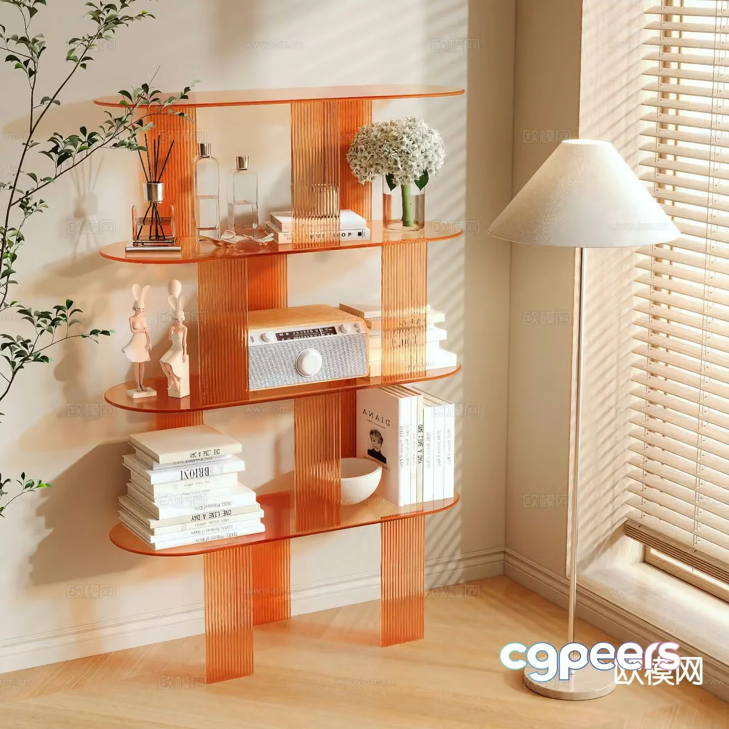 Acrylic bookshelf storage rack 3d model