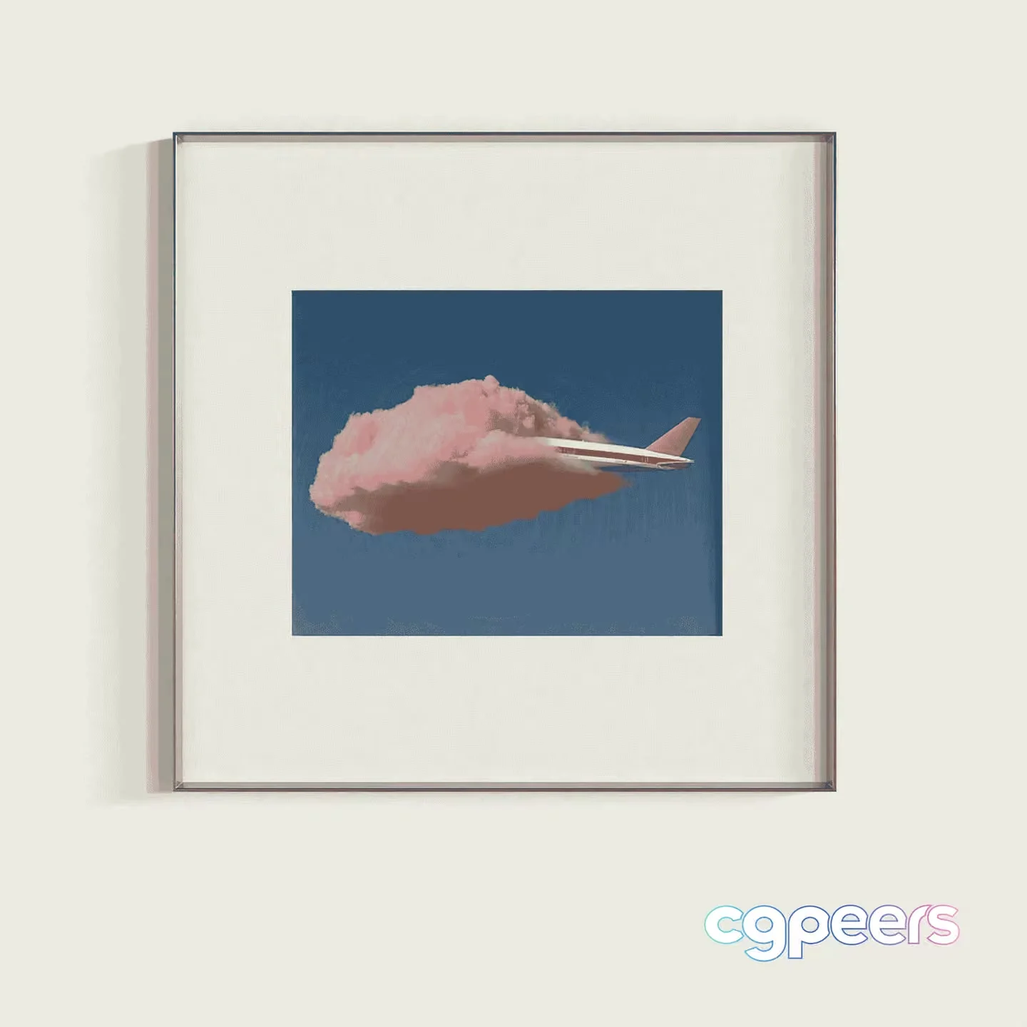 A Framed Picture Of An Airplane In The Sky 3D Model – 12558 – VRAY Render