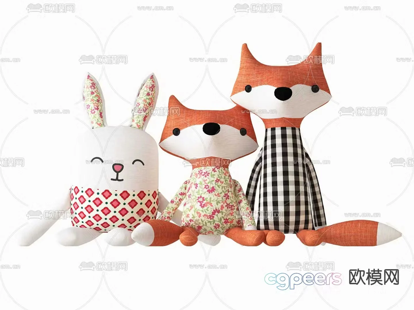 Modern Fox Rabbit Plush Toy 3D model
