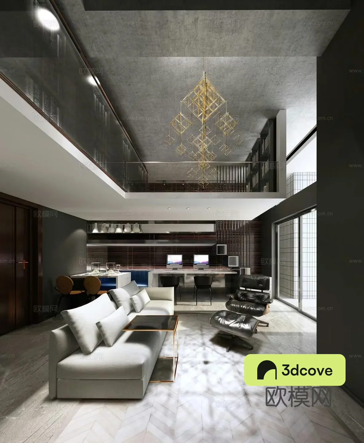 Modern home decoration living room loft living room sofa coffee table chandelier