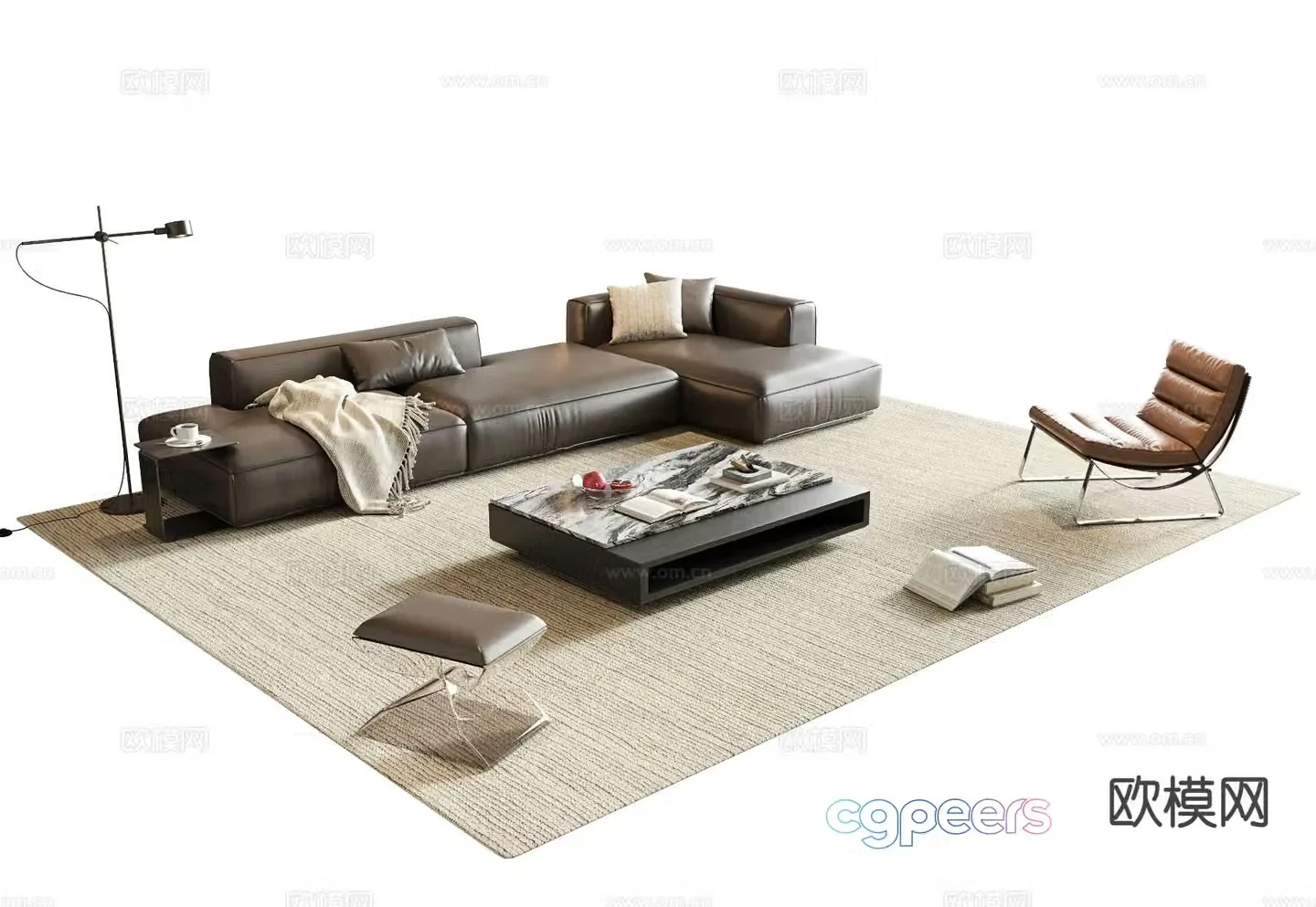 Italian leather sofa modular sofa 3d model