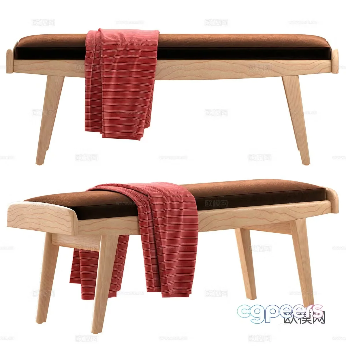 Modern C2B medieval style fabric bed tail stool 3D model