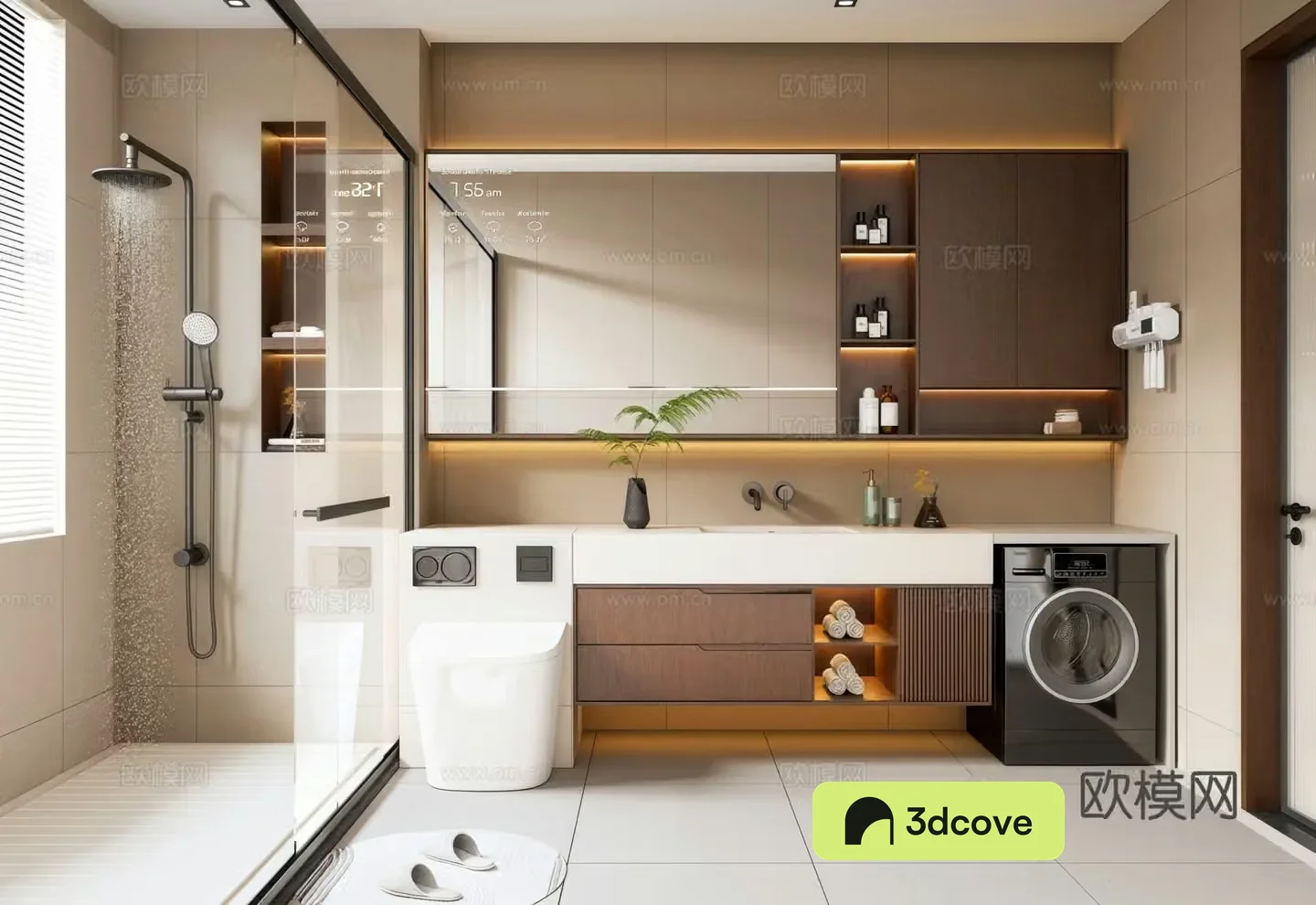 Modern medieval style bathroom smart toilet bathroom mirror washing machine bathroom cabinet shower bathroom