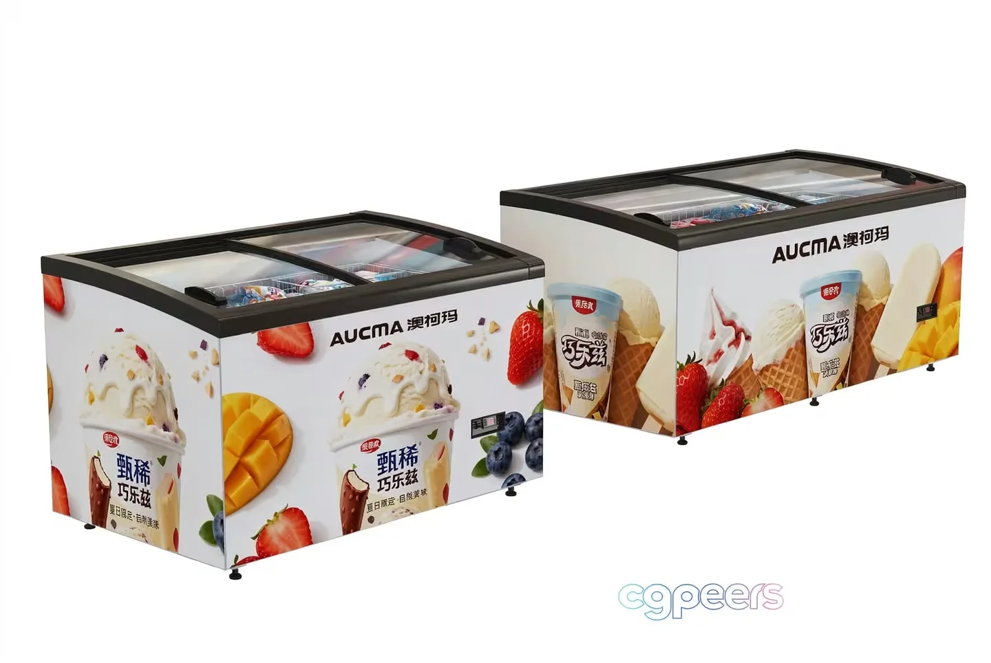 Two Ice Cream Freezers With A Glass Lid 3D Model – 23502 – VRAY Render
