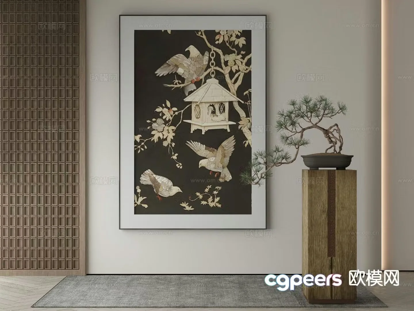 New Chinese style art painting flower and bird painting decorative painting 3D model