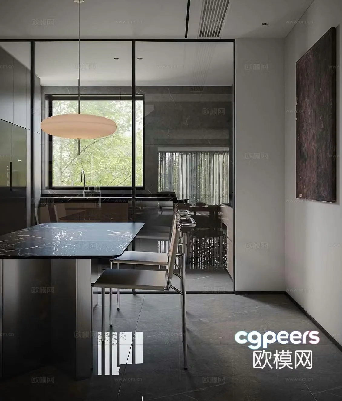 Modern dining room kitchen 3d model
