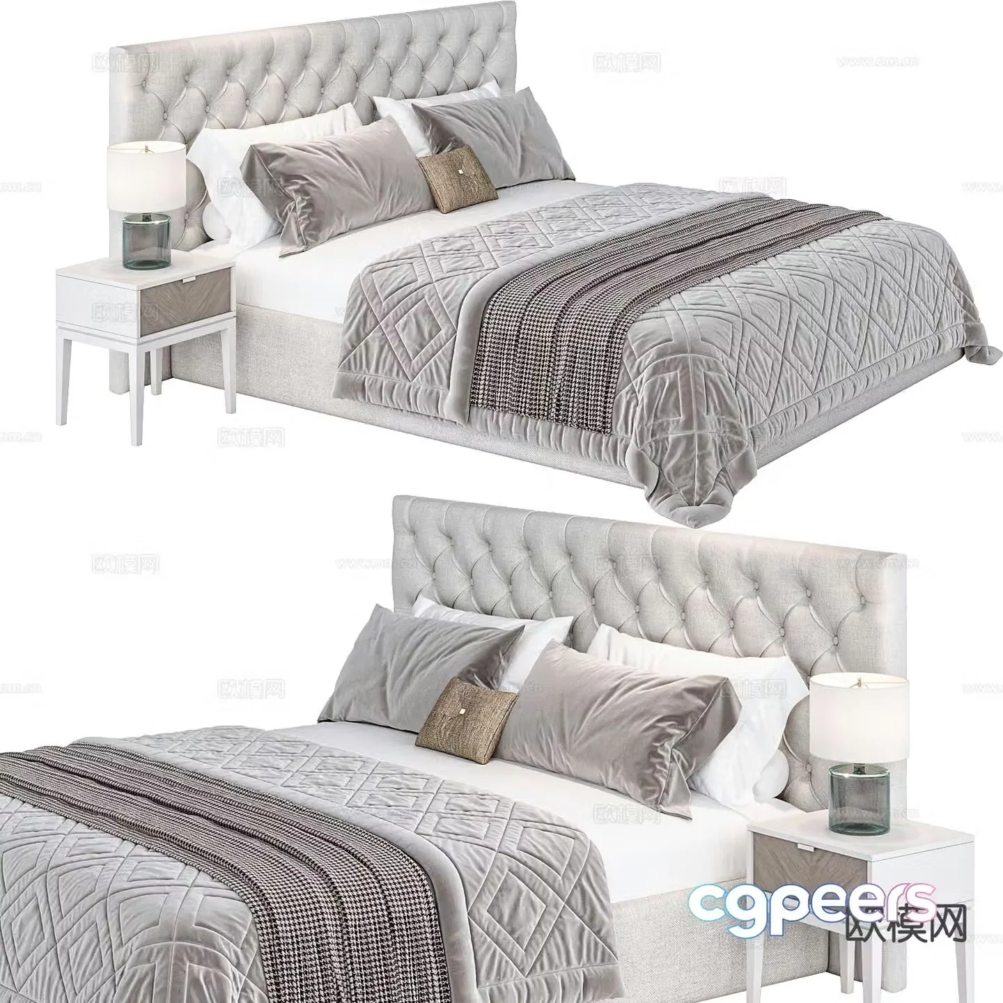 American double bed 3d model