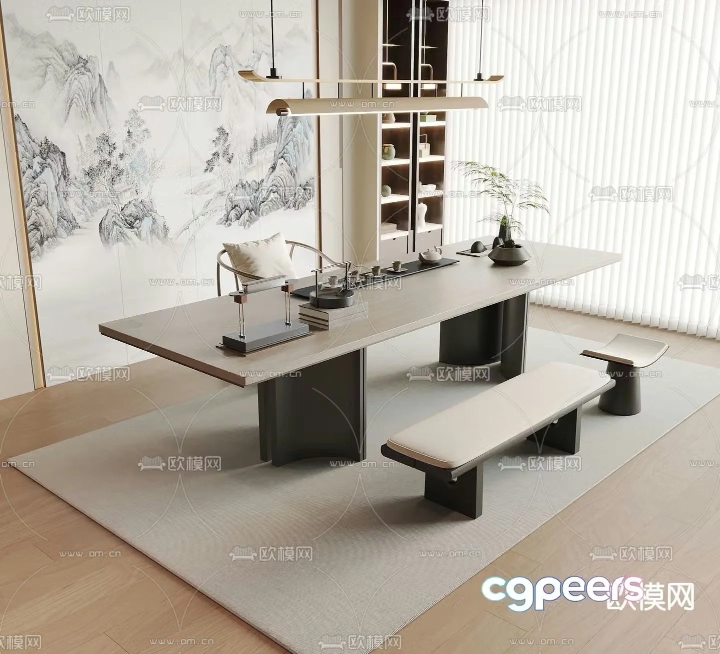 New Chinese style tea table and chairs tea table 3d model