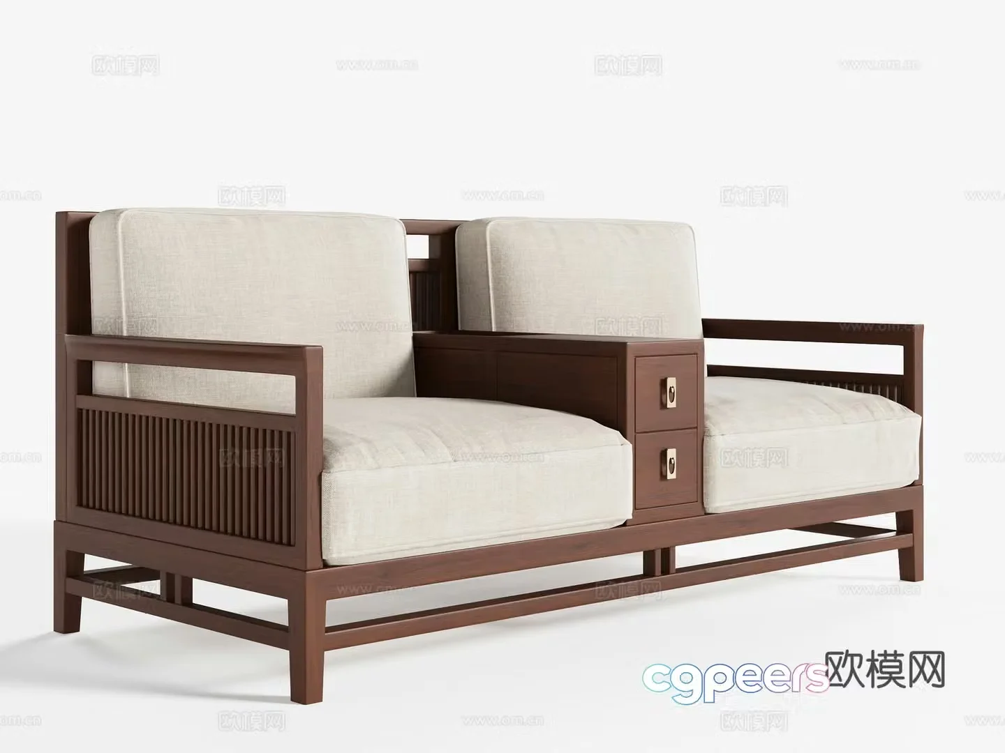 New Chinese style double sofa 3D model