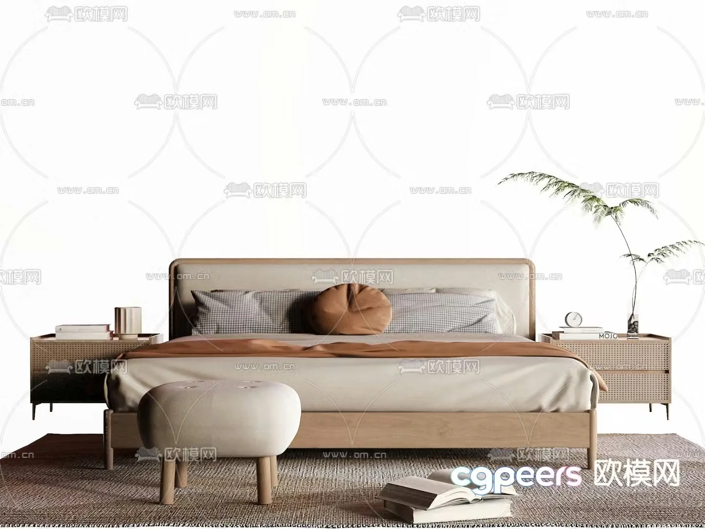 Wabi-sabi double bed 3d model