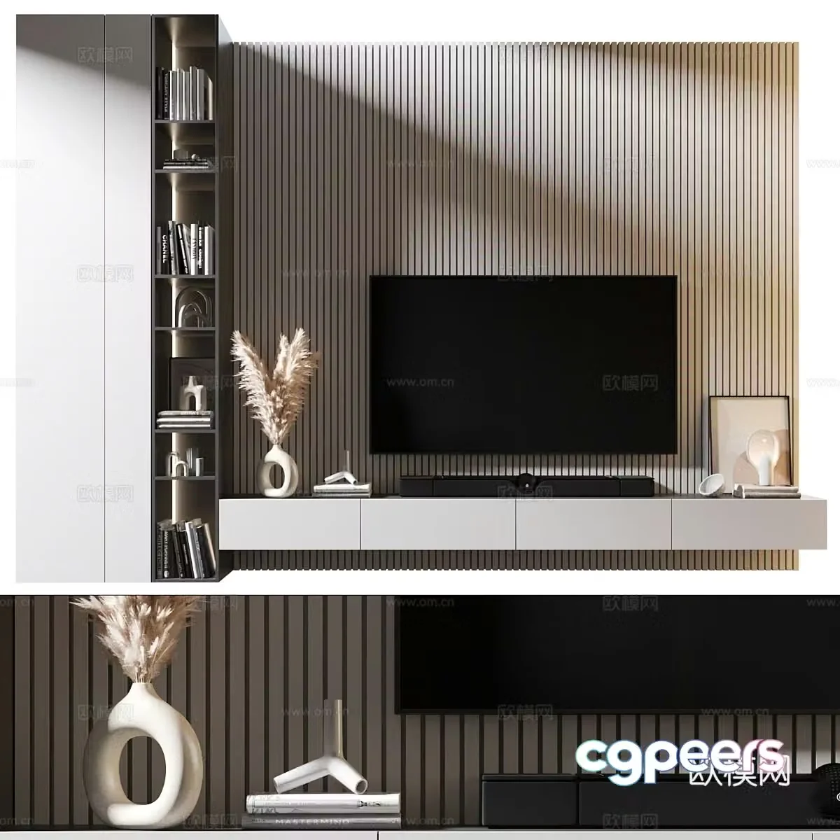 Modern minimalist TV background wall 3d model