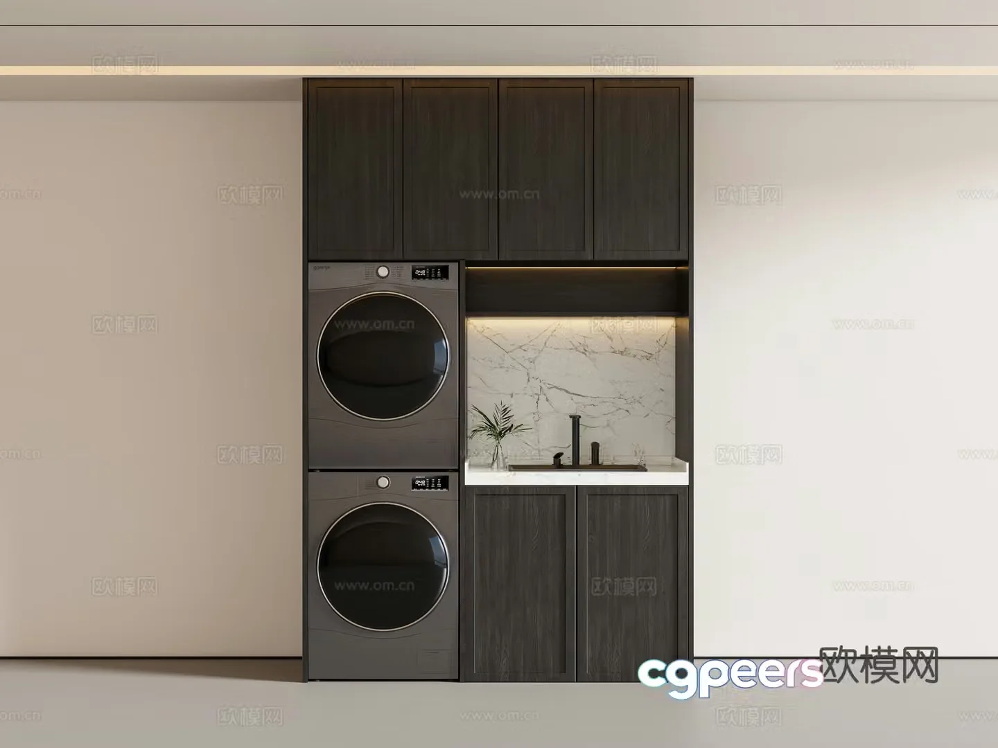 Middle-aged washing machine cabinet balcony cabinet 3D model