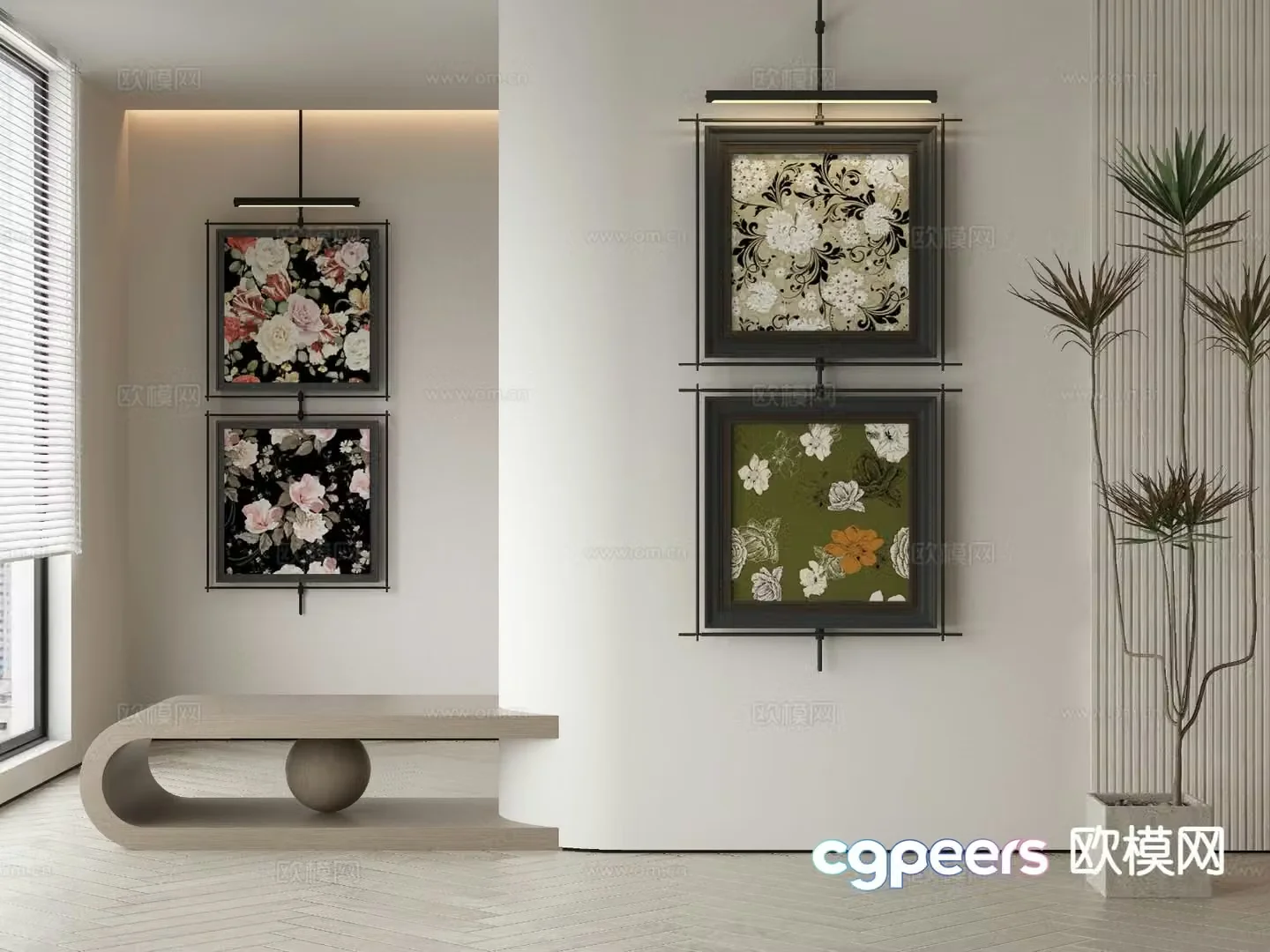 Medieval style decorative painting metal pole hanging painting 3d model