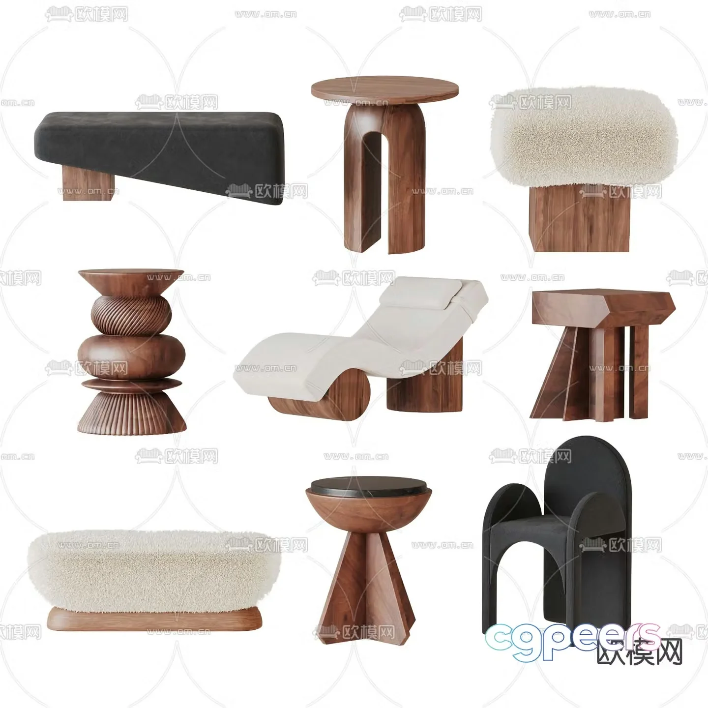 Medieval style stool sofa stool corner table 3D model