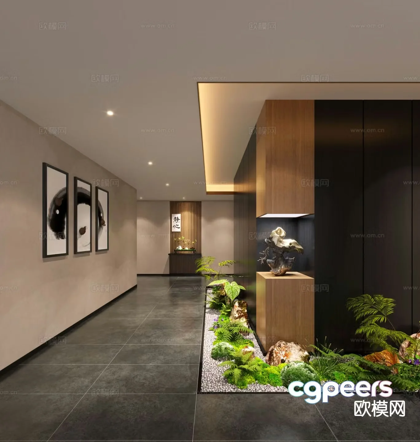 New Chinese style corridor landscape corridor 3D model