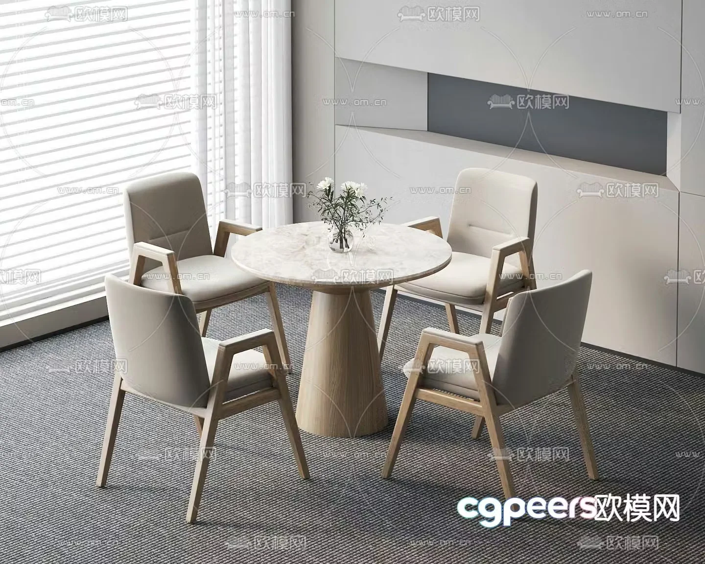 Modern leisure table and chairs round table 3d model