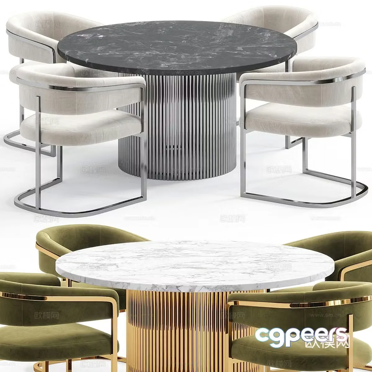 Modern light luxury Amgrades round dining table and chair 3D model